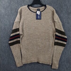 Army Navy Sweater Mens Large Beige Acrylic Striped Sleeve Crewneck Knit Pullover
